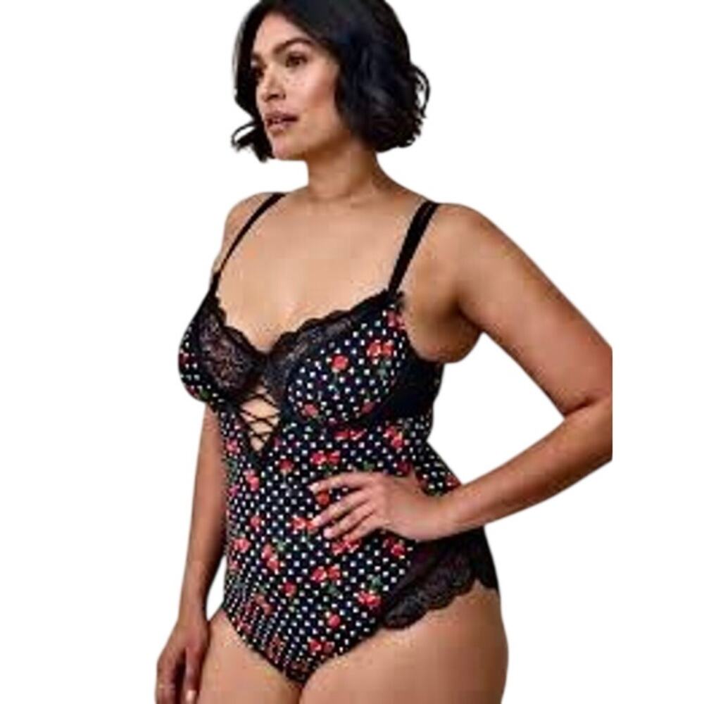 NWT TORRID Bing Cherry Polka Dot Lace Teddy Bodysuit 2X